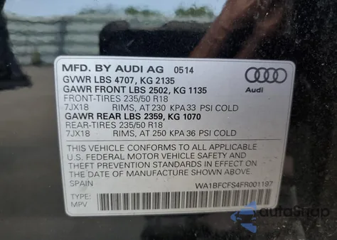 2015 Audi Q3 Premium Plus z USA, uszkodzony, nr VIN WA1BFCFS4FR001197